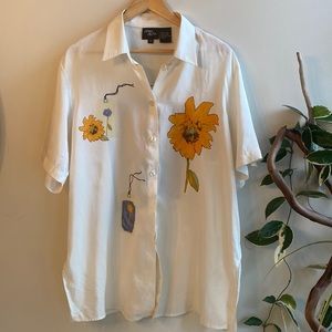 Vintage Silk Short Sleeve Button Up
